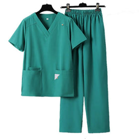 Stretch Scrub Uniform Nursing Sets Short Sleeve Jogger Nurse Medical Scrubs Set Women Medical Uniforms Custom Logo V-Neck