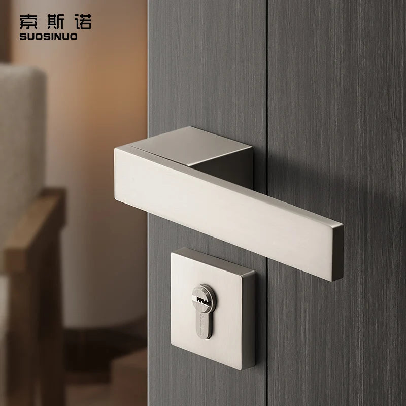 Nordic Style Indoor Silent Room Magnetic Silver Split Door Set Zinc Alloy Door Handle for Bedroom or Home Use