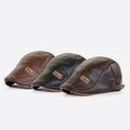 Winter Retro Classic PU Leather Beret Hat Men Motorcycle Cap Warm Windproof Hat
