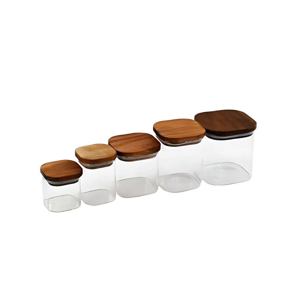 Hot Selling 150ml 300ml 500ml Airtight Square High Borosilicate Glass Jar With Bamboo Lid & Silicone Ring