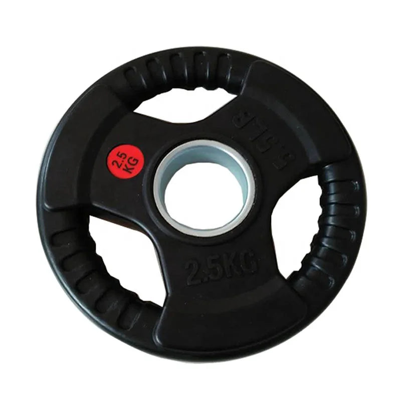 High Quality Hand Grasp Black Rubber Coated 3 Hole Weight Plate/cast Iron Weight Lifting Barbell Plates