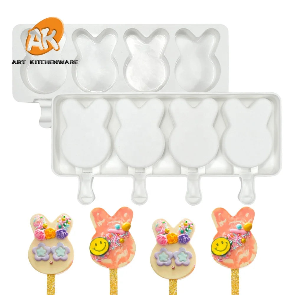 AK 4 Cell Ice Cream Silicone Mold Ice Pop Maker Fruit Juice Freezer Ice Tray Mold Cake Baking Tools
