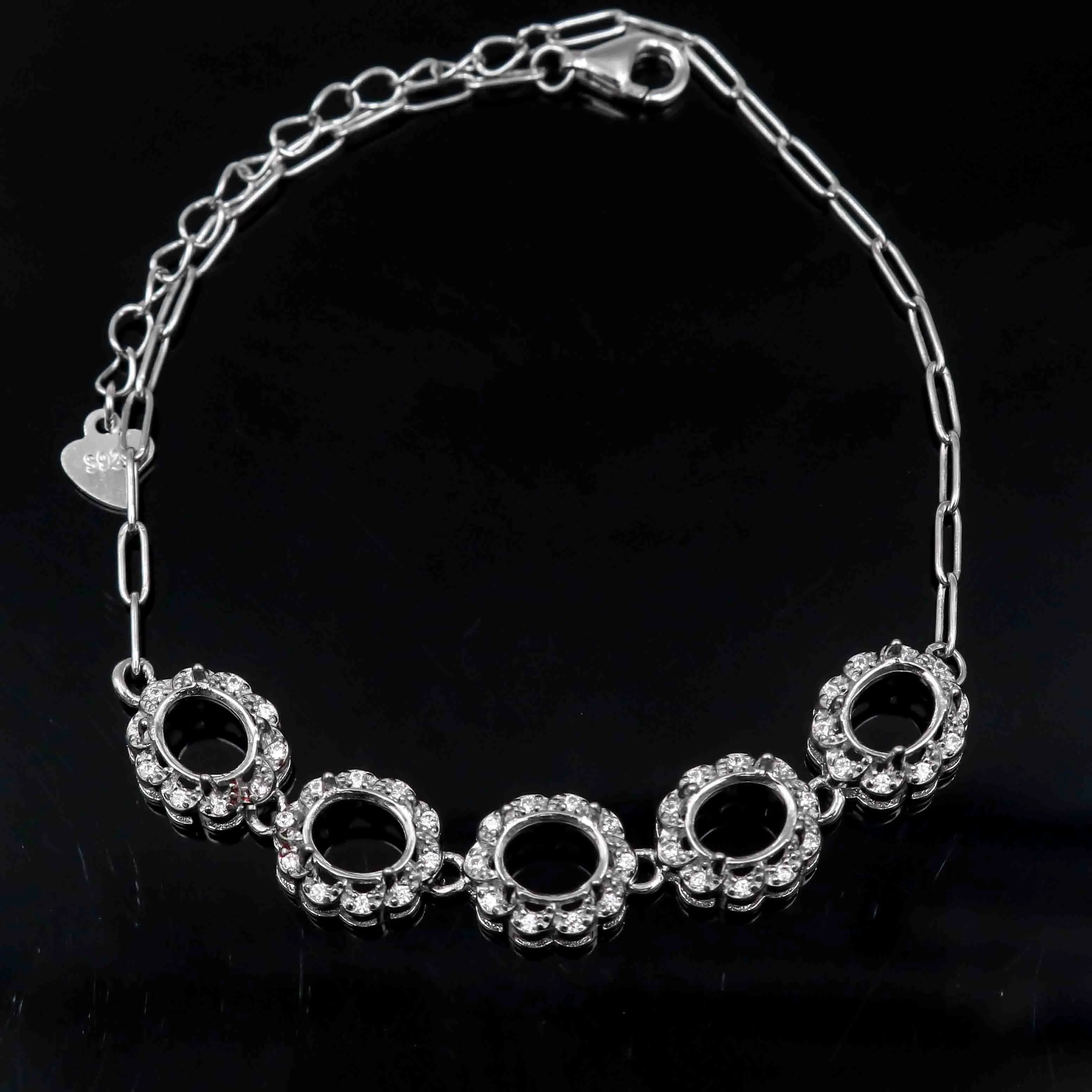 Sterling Silver 4*5/5*6mm Semi Mount Bracelet Empty Support Blank Claws Setting S925 Mountain Base Without Stone Inlay for DIY