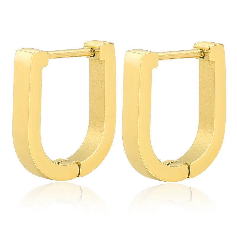 Simple Minimalist Stainless Steel Gold Plated Dainty Geometric U Shaped Hoop Earrings