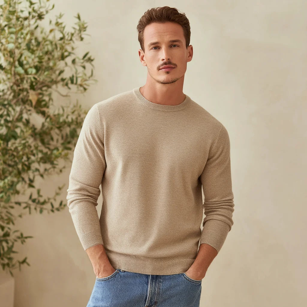 Licheng Men's Lightweight Cotton-Linen Crewneck Sweater Breathable Summer Knitwear