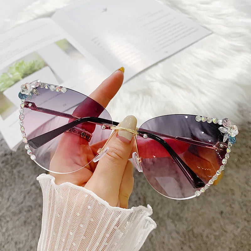 Lunette De Soleil New Fashion Luxury Party Rhinestone Sun Glasses Female Shades Crystal Cat Eye Sunglasses