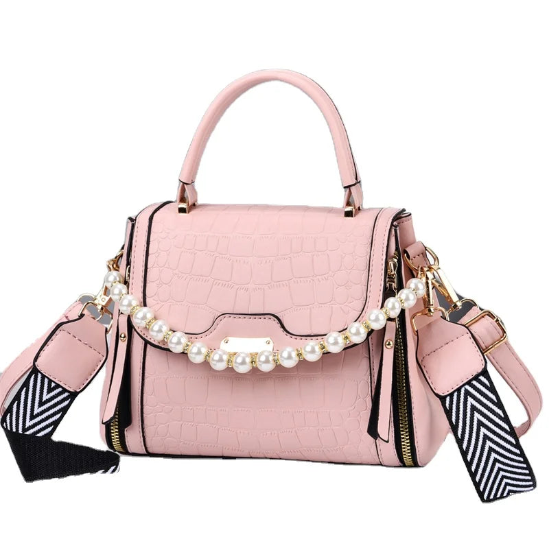 Fashion New Wholesale Small Woman Handbags Shoulder Messenger Bag Cowhide Stone Grain Pearl Hot Sale Casual PU Polyester Single