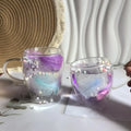 350 ML Aesthetic Double Walled Cappuccino Glass Coffee Mug Insulated Layer Feathers Coffee Cup With Handle