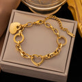 Hot 18K Gold Plated Vintage Style Heart Bracelet Stainless Steel Heart Pendant Women's Jewelry Charm Bangles