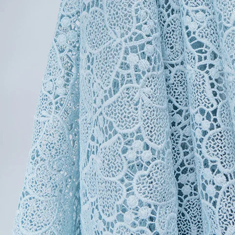 Latest Quality Sky Blue Cupion Lace Fabric African Guipure Embroidered Lace Dress Fabric