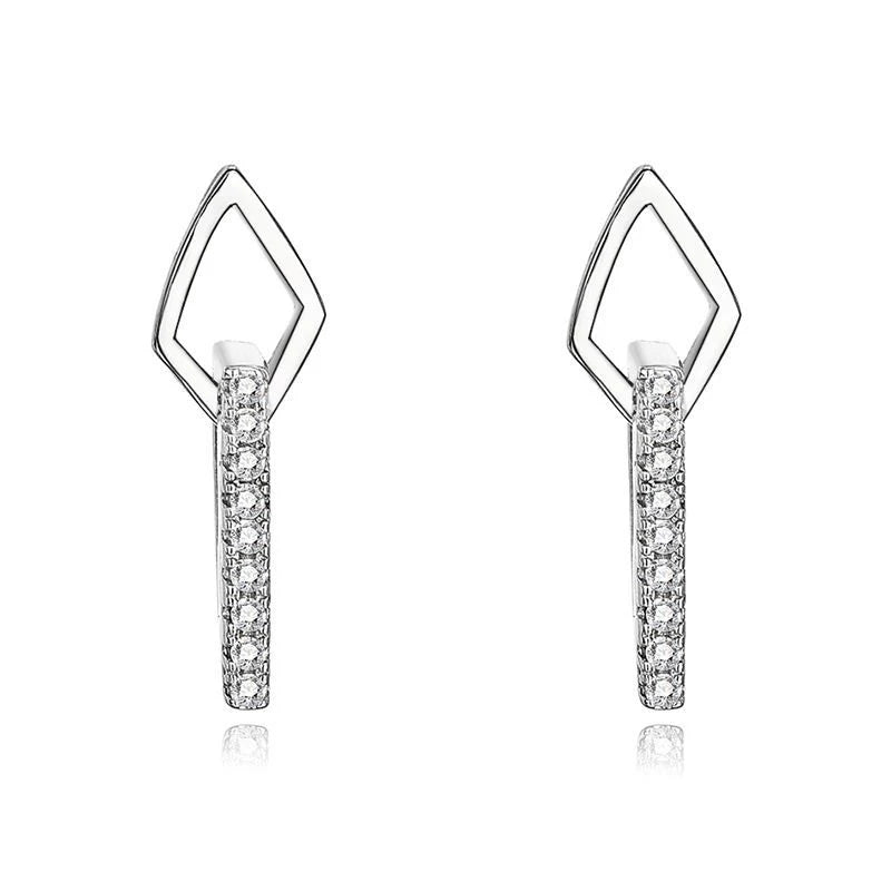 925 sterling silver simple diamond row stud earrings for women
