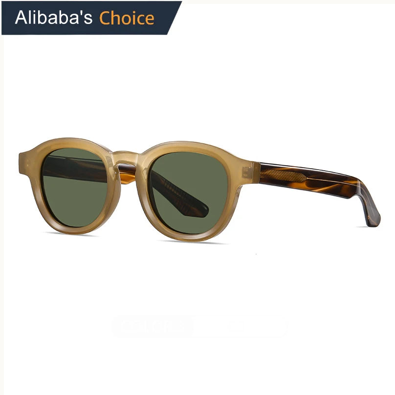 S31107 Custom Design Top Quality Polarized Sunglasses 2024 Retro Style Round Acetate Sunglasses Men