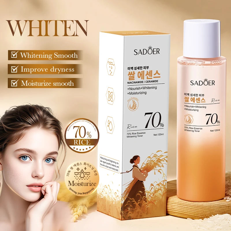 SADOER New 70% Rice Essence Whitening Toner Moisturizes and Nourishes Improve Dryness Easily Absorbed Facial Skin Care Products