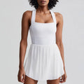 One Piece Soft Breathable Cross Back Women Tank Summer Golf Tennis Pleated Dress With Inside Shorts