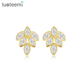 LUOTEEMI Korean Earring New Jewelry Flower Elegant Lady Fashion Woman Trendy Zirconia Cute Earing for Girl