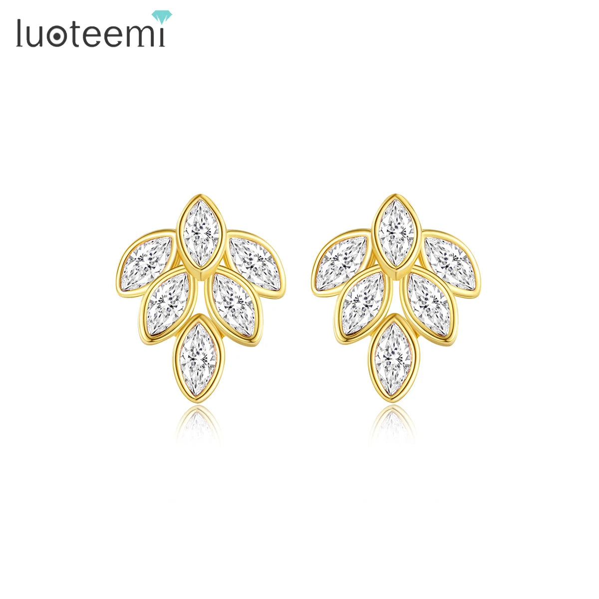 LUOTEEMI Korean Earring New Jewelry Flower Elegant Lady Fashion Woman Trendy Zirconia Cute Earing for Girl
