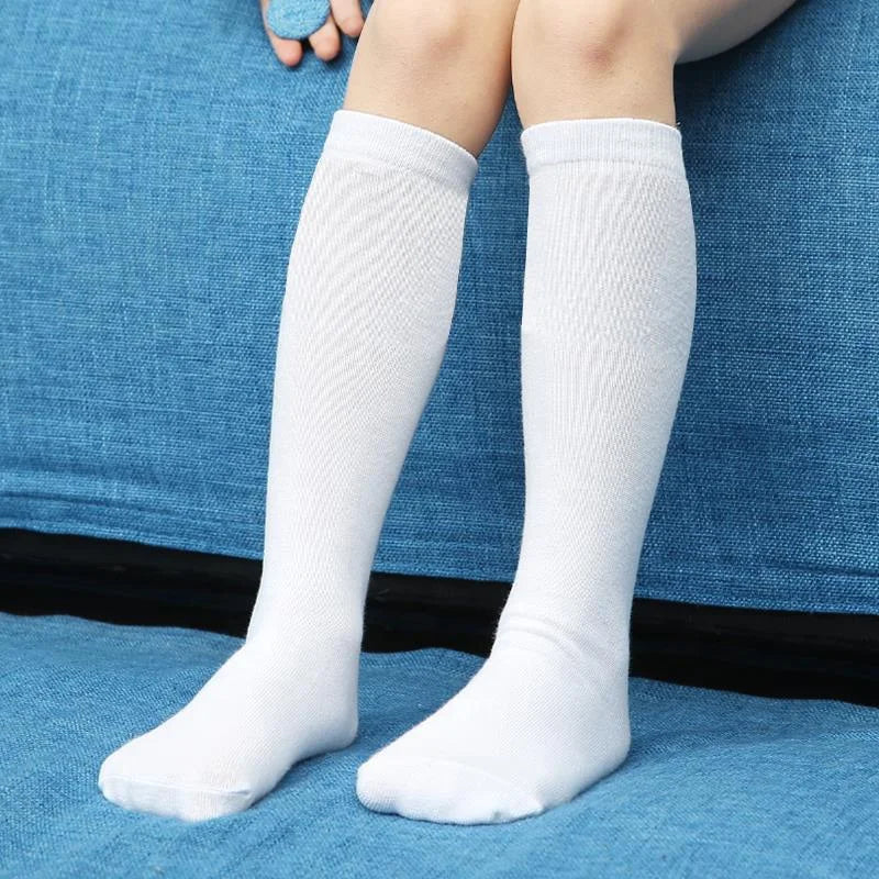 Wholesale Stripe White Cotton Tube Socks Kids Children Uniform School Knee High Socks for Girls