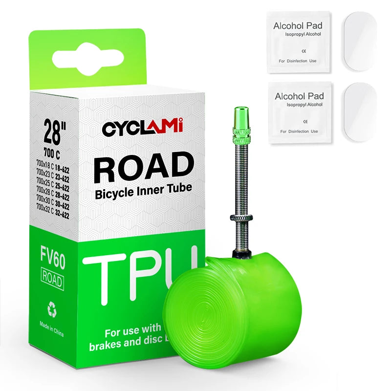 CYCLAMI Bicycle Inner Tube 700C Ultra-light 38g TPU Inner Tube FV 45/60/80mm for Road Cycling Bicycle with Free Tire Patch Kit