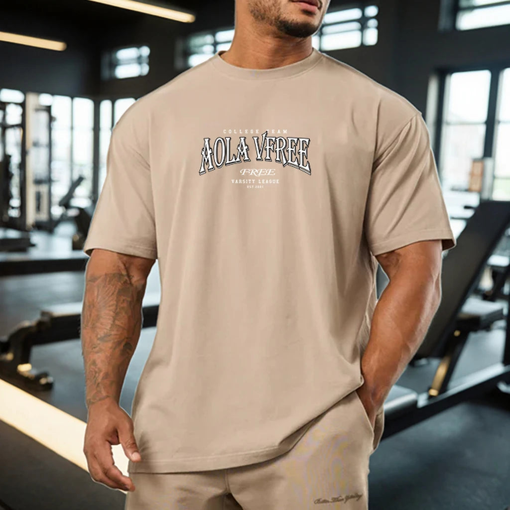 AOLA Custom Logo Athletic Print Style Heavyweight Cotton T-Shirt 100% Cotton for Men's Workout Running Gym Fitness