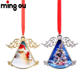 Mingou Wholesale Sublimation Blank Zinc Alloy Silver/Gold Angel Wing Christmas Tree Ornaments 70x70x3mm