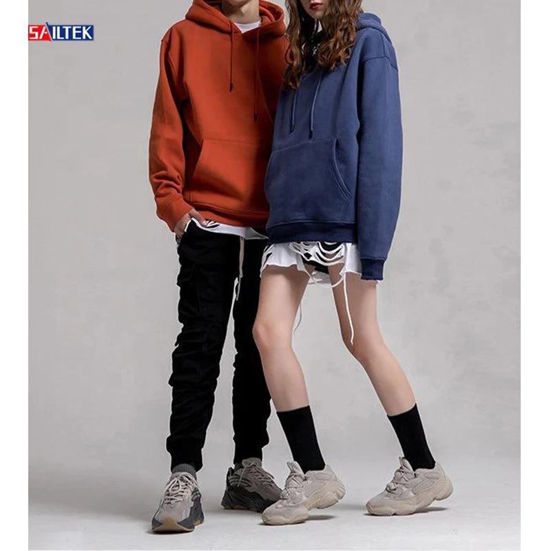 Custom Puff Print Logo Blank Women Hoodies Wholesale Streetwear Pullover Hoodies Men Solid Long Sleeve Hoodie