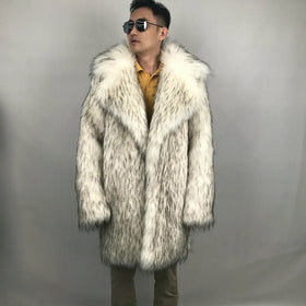 Custom Plus Size Men's Coats Chaqueta De Hombre Winter Giacca Di Pelliccia Fluffy Long Collar Faux Fur Coat for Herrenmantel