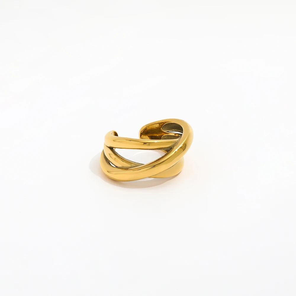 Fenny 18K Gold Plated Wholesale Stylish Irregular Multi-layer Cross Stainless Steel Index Finger Ring Trendy for Women