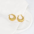 Trendy Wholesale 18K Gold Plated Mirror Polish Stainless Steel Twist Texture Hollow Croissant Hoop Earrings Third Party