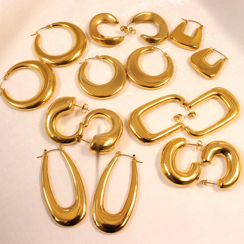 Vintage Stainless Steel Chunky Earring Non Tarnish Earrings 18K Gold Plated Big Hoop Earring for Women