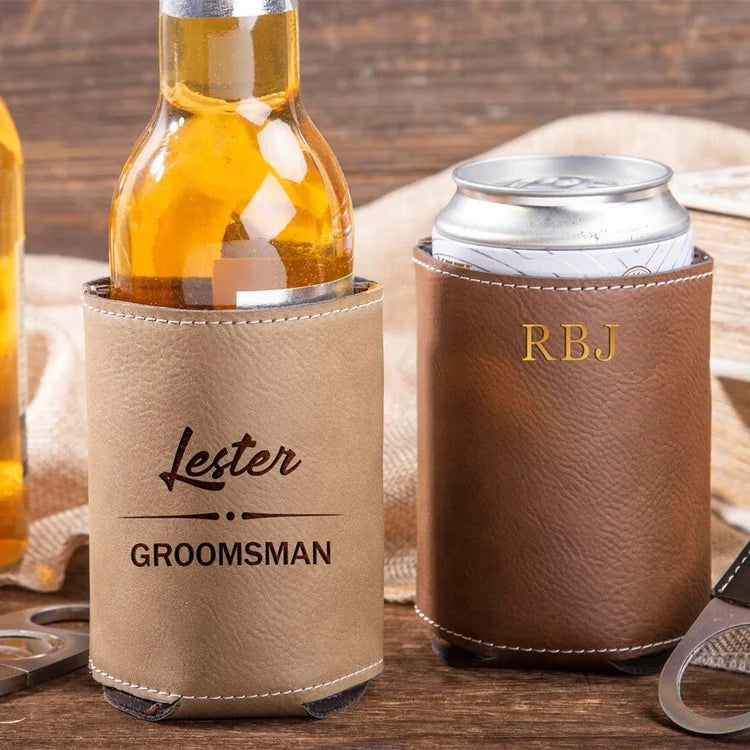 Custom Logo 330ml Slim Can Cooler Laserable Leatherette Beer Sleeve Laser Engraved Can Holder Wholesale Insulated Coozie
