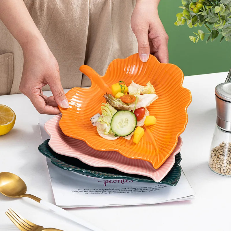 Handmade Stock Home Nordic Creative Leaf Phnom Penh Ceramic Plate Luxury Dinner Set Dinnerware