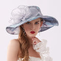 Women Organza Kentucky Derby Lace Flower Church Hat Wide Brim Summer Sun Hat for Party Wedding Bridal Hat