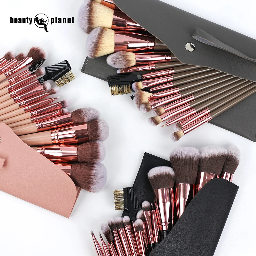 Beauty Planet Custom Makeup Brush Set 15pcs Premium Cosmetic Foundation Blush Concealer Eyeshadow Eyebrow Pink Make up Brush