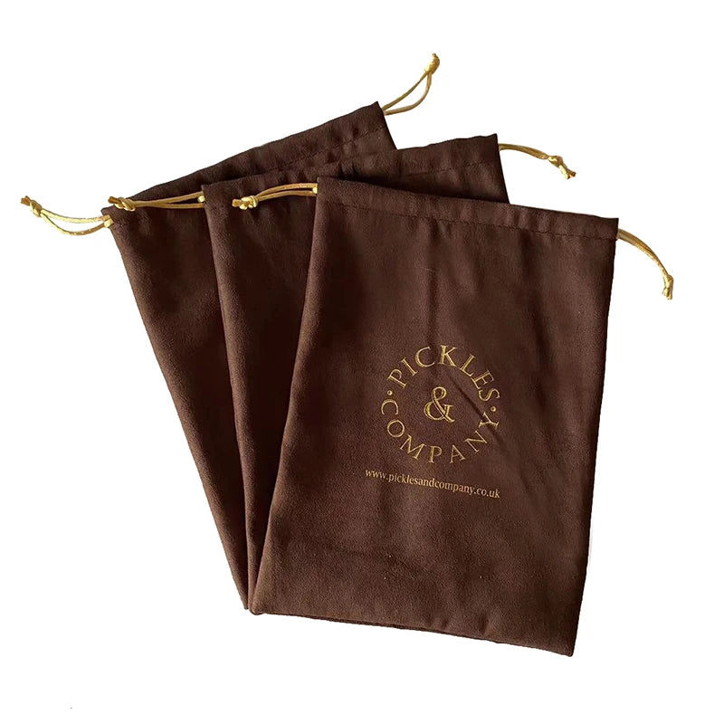 Custom Logo 6x8 Inches Brown Drawstring Suede Makeup Gift Bags for Holiday Promotion