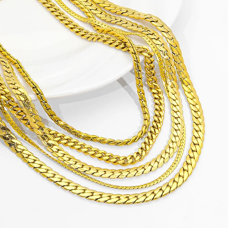 JUSNOVA Europe & US Hip-hop 18K Gold-Plated Stainless Steel Jewelry Set New Style Thick Chain Necklace with Zircon Stone