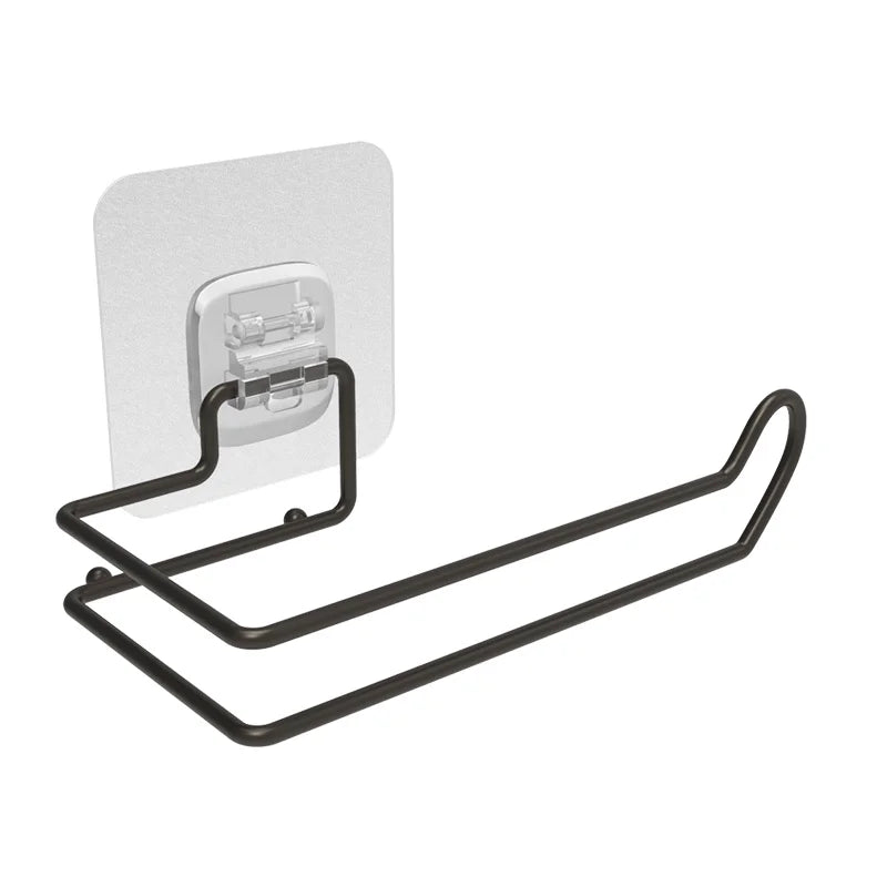 SAMANL Stainless Steel Wall-Mounted Towel Holder Black Metal Kitchen and Bathroom Paper Towel Hanger with Hooks