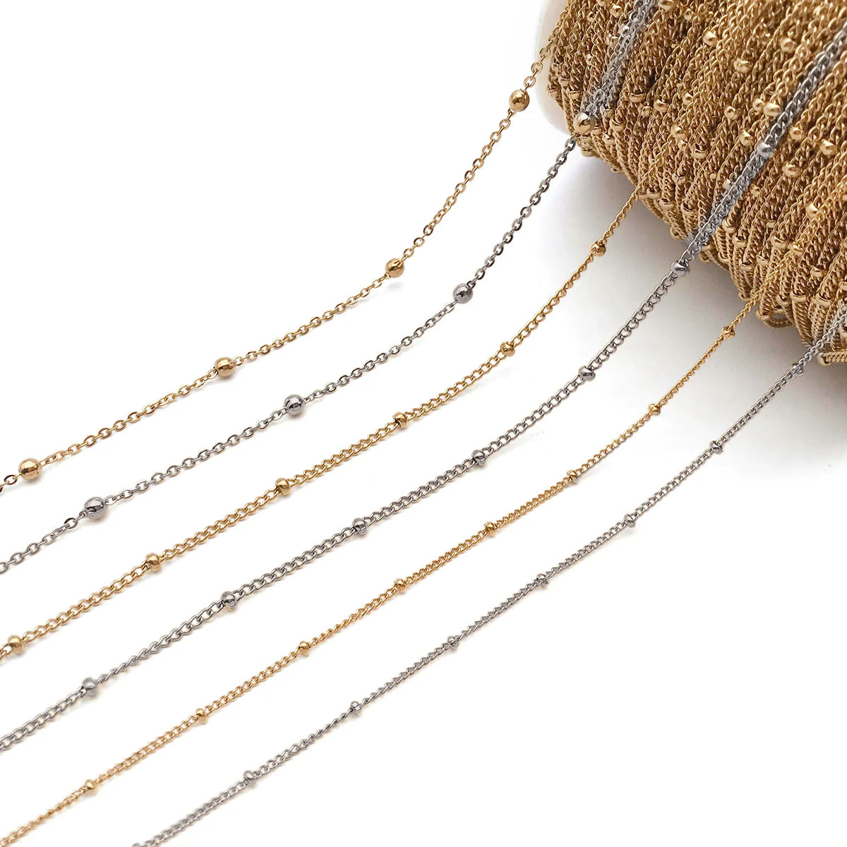 Satellite Bead Station Cable Chain Roll Gold Tone Alloy for Permanent Jewelry Welding MegaBDM