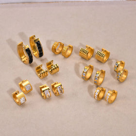 New Women 9 Styles Anti Tarnish 316l Stainless Steel 18k Gold Plated Zircon Hoop Earrings Jewelry