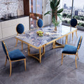 High-End Designer Light Luxury Gold Stainless Steel Marble Dining Table Chair Cover Set of 6