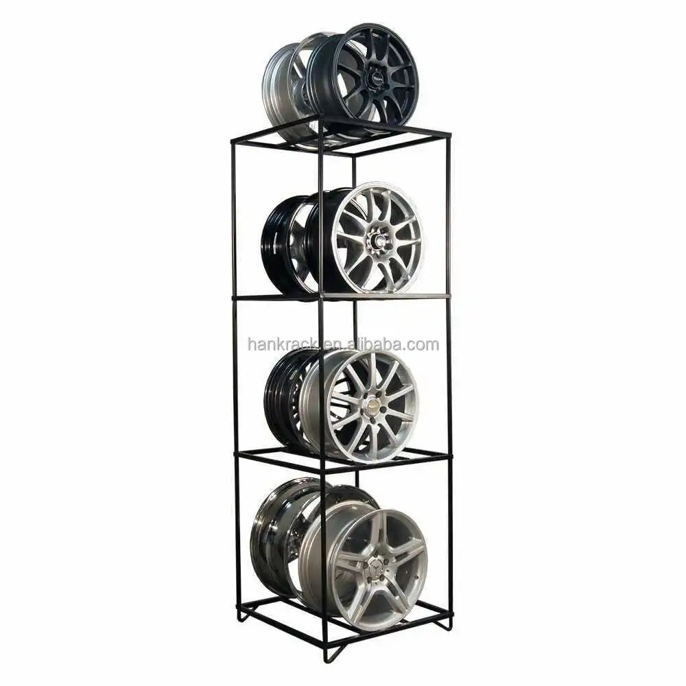 23" BLACK Q235 Steel Powder Coated WHEEL RIM DISPLAY RACK HOLDS 8 WHEELS MAX 4 TIER SHOWROOM STAND SHELF