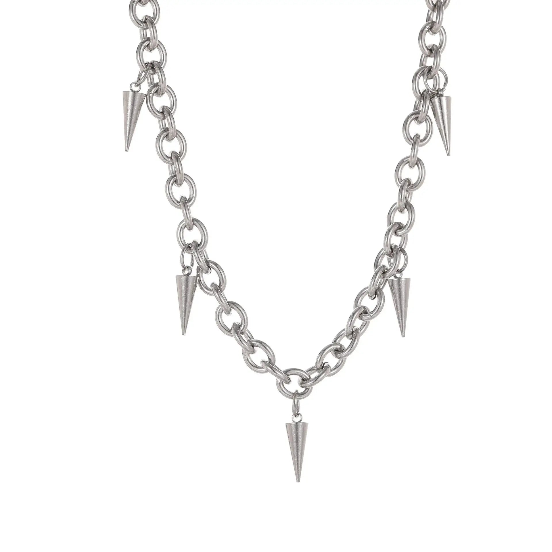 Punk Style Men Stainless Steel Link Chain Spike Choker Necklace