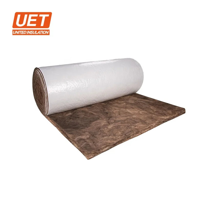 100mm 150mm Eco Heat Insulation Material for MBI Metal Building Roof Fiberglass Roll White Vinyl pp Facing Glass Wool Blanket