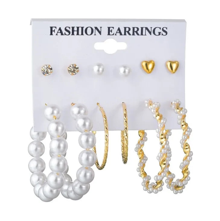 Latest Women's Gold Plated Pearl Earrings Sets Popular Hip Hop Alloy Hoop Earrings with Arrow Shape Hot Selling Bulk Jewelry MegaBDM