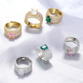 RM1608 Chunky Wide 18K Gold Petite Iced Out Diamond CZ Baguette Rings Engagement Ring Gift for Her