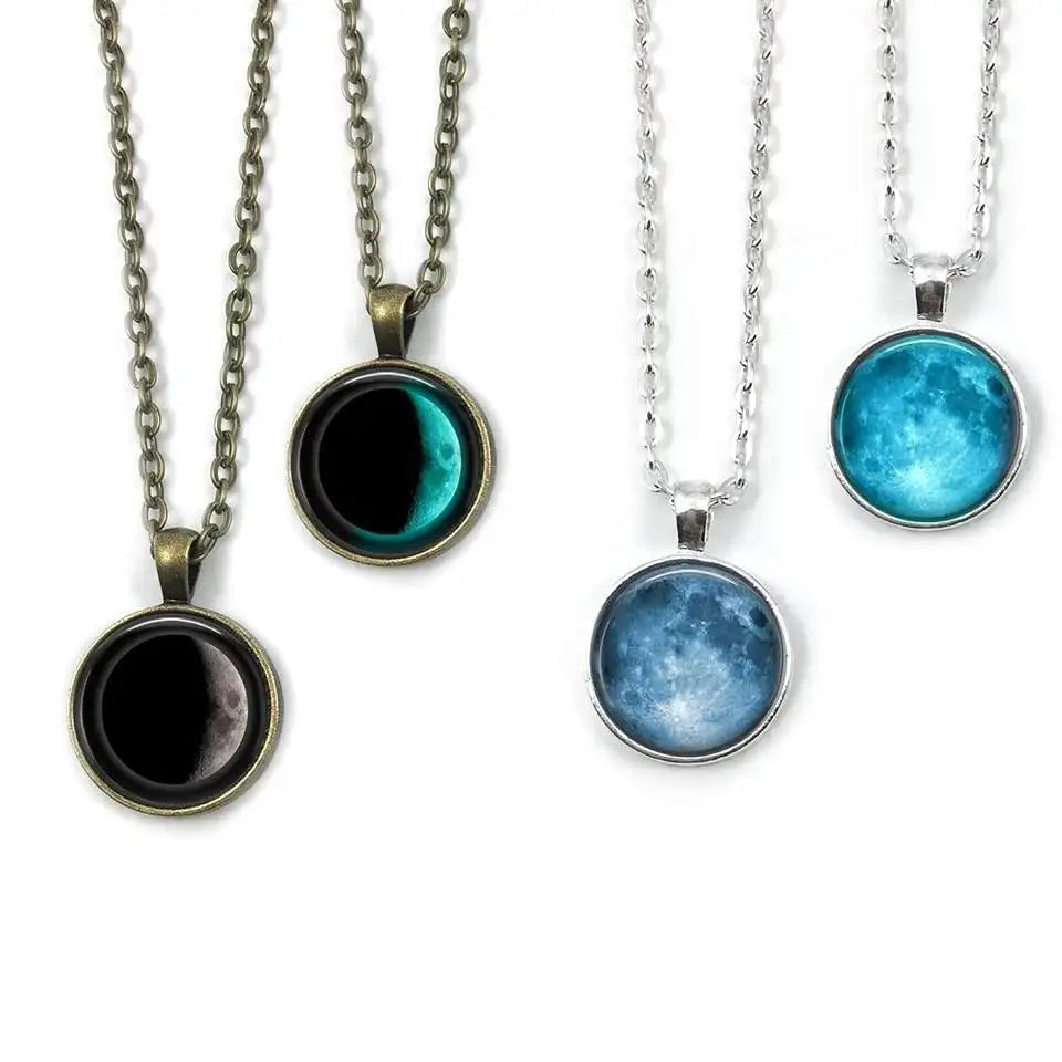 New Arrival Custom Birth Moon Phase Charm Necklace Personalized Glowing Birthday Lunar Phase Pendant