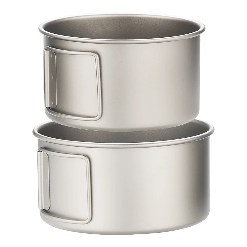 Salad Bowl Titanium With Folding Handles Dinner Food Containers Tableware for Outdoor Camping Pots and Pans