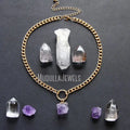 NM43749 Gold or Silver Dipped Amethyst Cluster Choker Necklace Statement Crystal Point With Gemstone Stone Crystals