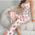 New Custom Pajamas Set for Women 2pcs Print Sleepwear Sexy Transparent Lace Homewear Lounge Clothes