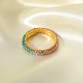 High Quality Luxury Stainless Steel 18K Gold Plated Colorful Full Cubic Zircon Finger Rings Waterproof Jewelry