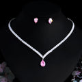 Elegant Shiny Pink Cubic Zirconia Stone Female Gift Wedding Engagement Party Necklace Bridal Jewelry Sets with Wholesale Price